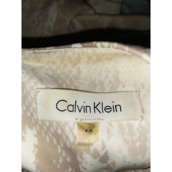 CALVIN KLEIN Sz 10 Sheath Dress Beige Ivory Animal Print Sleeveless Stretch Knit - Picture 6 of 6
